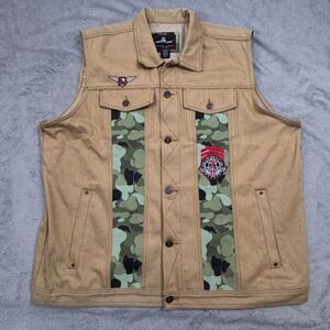 Red Ape Men's Kahki Denim Vest‎ with Camo and Studded Trim Men's Size 5XL